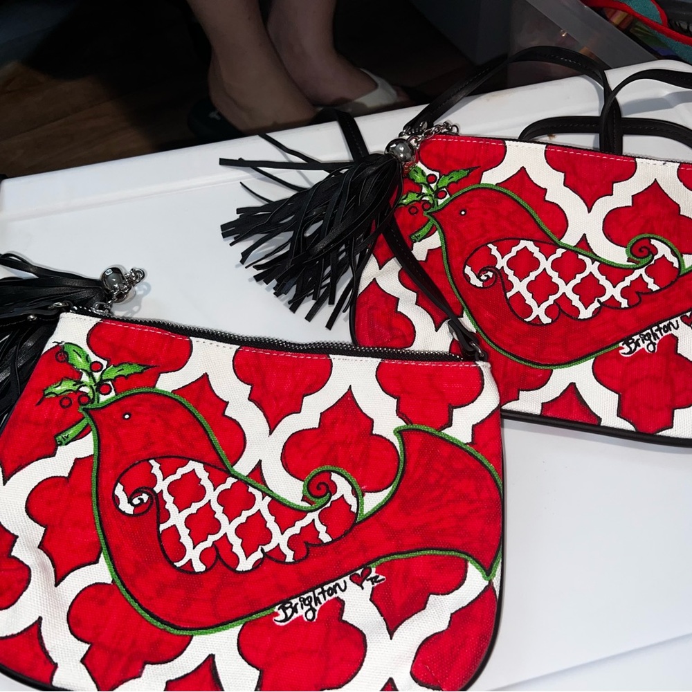 Brighton Red and White Clutch with Bird Design